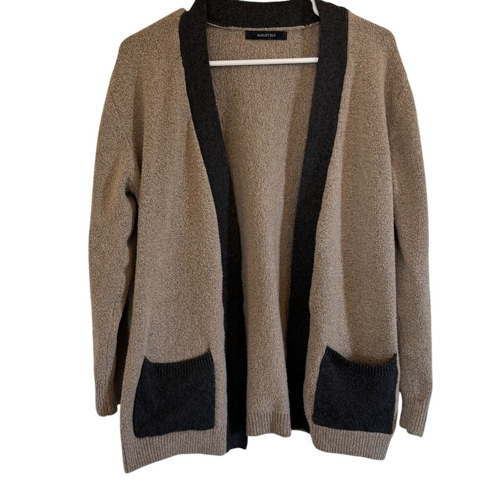 august silk Taupe and Black Open Front Cardigan Sweater